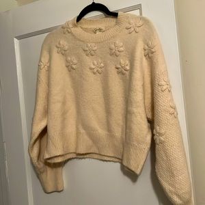 Jessica Simpson Cropped Floral Cream Sweater
